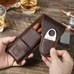 Etui trabucuri din piele naturala cu cutter inclus