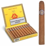Cutie de 10 trabucuri Montecristo No. 4 cu un trabuc expus în detaliu – trabuc cubanez premium rulat manual, aromă echilibrată și experiență Havana autentică.
