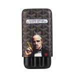Etui pentru trabucuri din piele naturală Godfather, design premium, protecție pentru până la 3 trabucuri, imprimeu iconic Godfather.