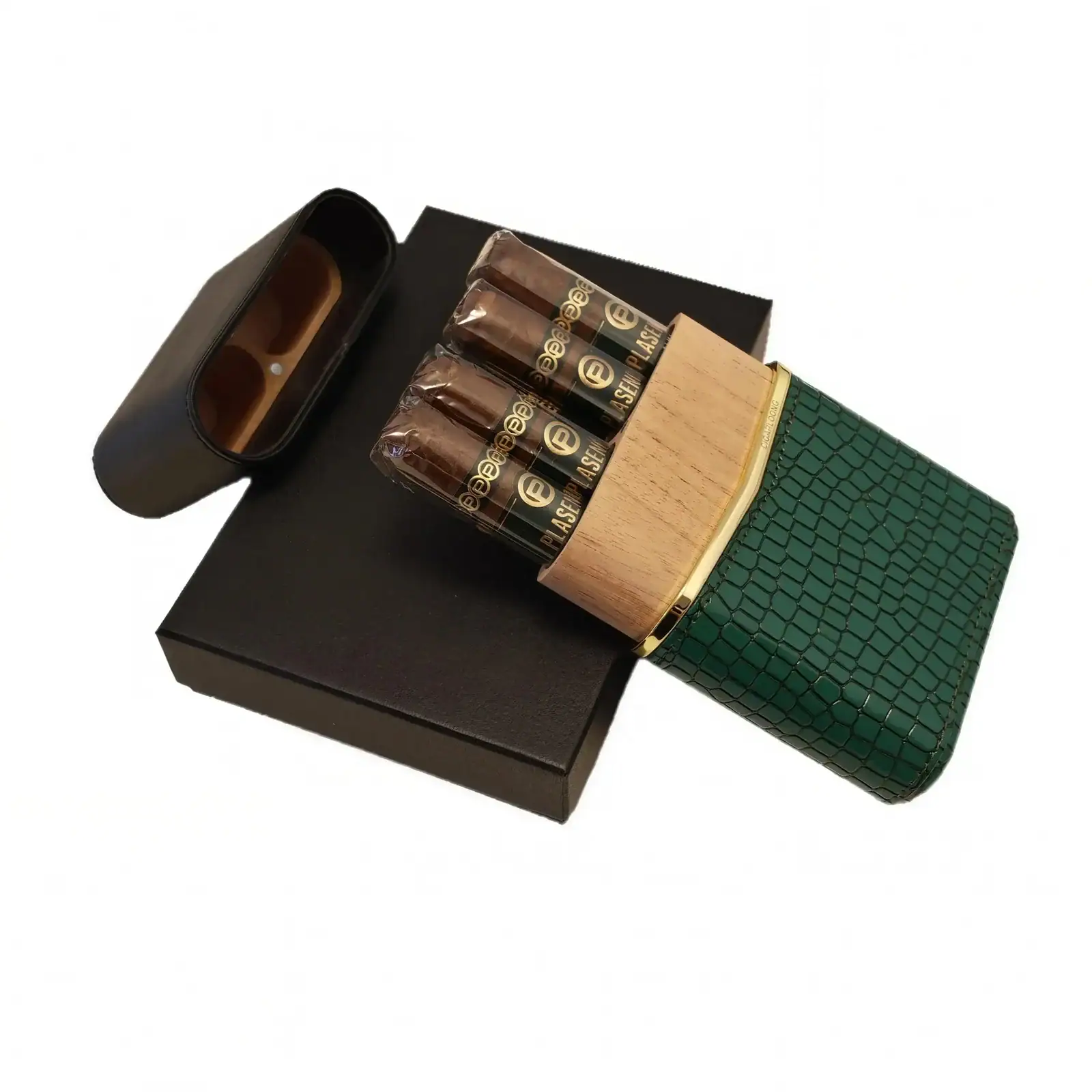 Etui Cigarloong deschis cu sistem magnetic și compartimente pentru trabucuri