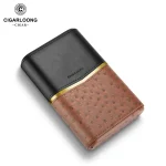etui trabucuri cigarloong ostrich din piele premium vedere exterioara humidor portabil pentru 4 trabucuri