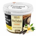 Tutun RioTabak Blond Vanilie 100g pentru pipă, aromă cremoasă, ambalaj cutie reutilizabilă, produs în Belgia