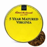 Tutun pentru pipa Robert McConnell 5 Year Matured Virginia – cutie metalică rotundă galbenă, prezentare clean pe fundal alb
