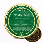 Tutun pentru pipă Ashton Winding Road 50g – cutie metalică rotundă verde cu ramă aurie