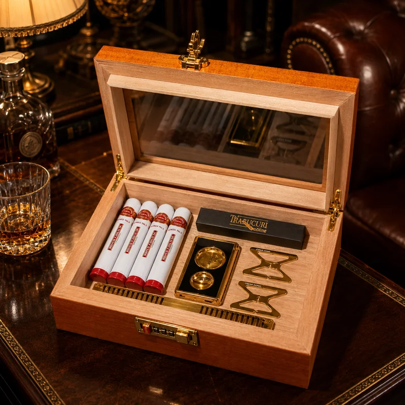 Set trabucuri de lux Romeo y Julieta cu humidor din cedru spaniol, 4 trabucuri cubaneze originale și accesorii premium CIGARLOONG