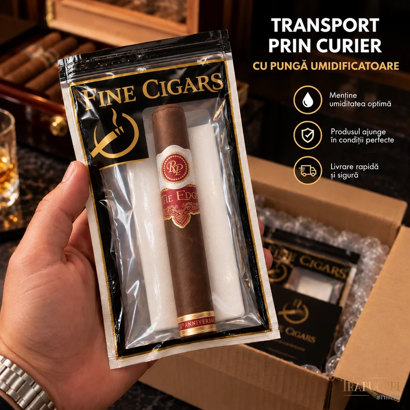 Trabuc Rocky Patel The Edge 20th Anniversary Robusto la bucată ambalat în pungă umidificatoare pentru transport prin curier