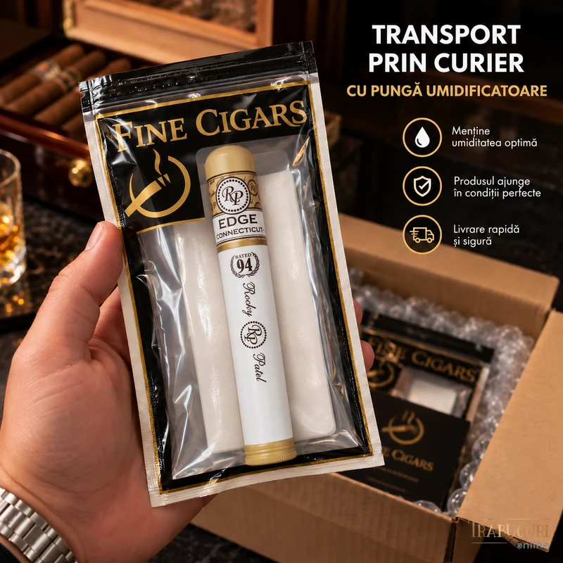 Trabuc Rocky Patel The Edge Connecticut Toro Tubo la bucată ambalat în pungă umidificatoare pentru transport prin curier