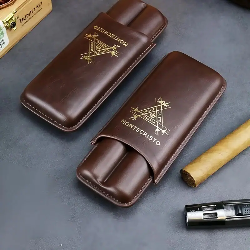 Etui pentru 2 trabucuri din piele stil Montecristo