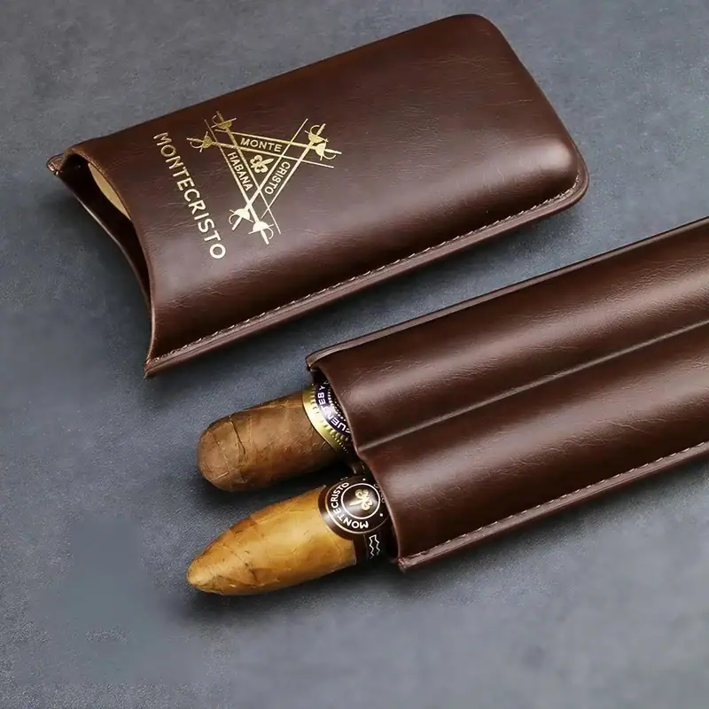 Etui din piele pentru două trabucuri stil Montecristo