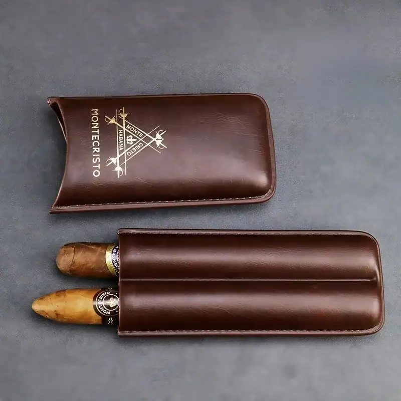 Etui pentru trabucuri din piele maro stil Montecristo