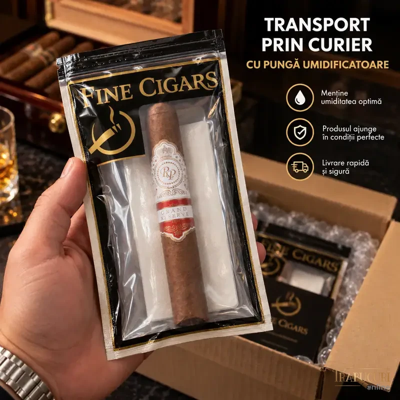 Trabuc Rocky Patel Grand Reserve Toro ambalat în pungă umidificatoare pentru transport prin curier