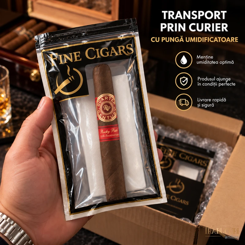 Trabuc Rocky Patel Quarter Century Robusto ambalat în pungă umidificatoare pentru transport prin curier