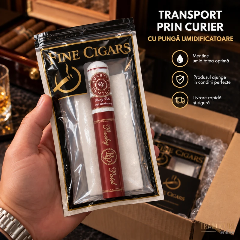 Trabuc Rocky Patel Quarter Century Toro Tubo ambalat în pungă umidificatoare pentru transport prin curier