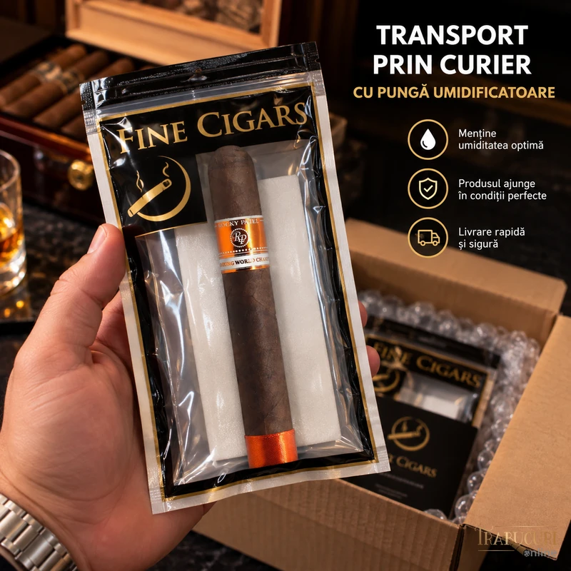 Trabuc Rocky Patel Cigar Smoking World Championship Petite Corona la bucată ambalat în pungă umidificatoare pentru transport prin curier