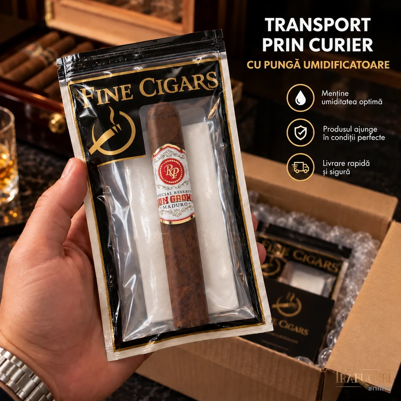 Trabuc Rocky Patel Sun Grown Maduro Toro la bucată ambalat în pungă umidificatoare pentru transport prin curier