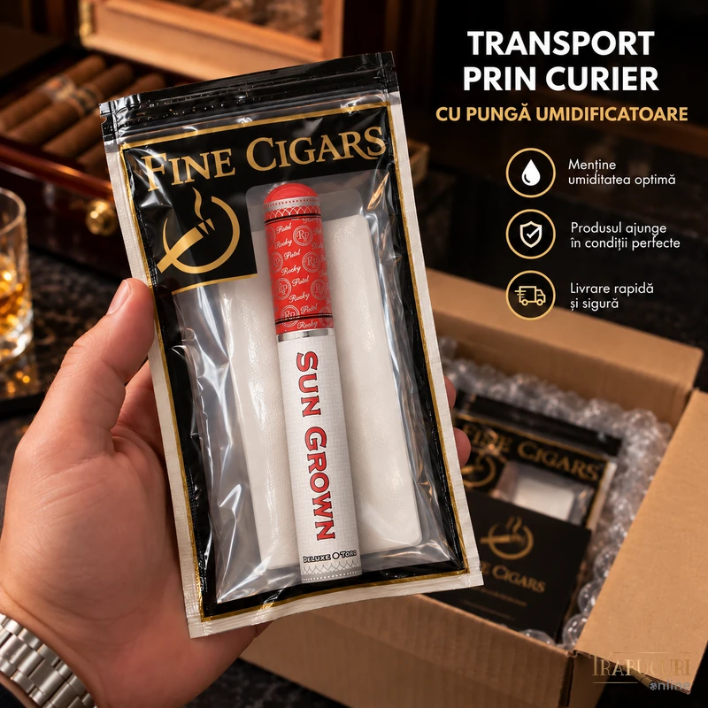 Trabuc Rocky Patel Sun Grown Toro Tubo la bucată ambalat în pungă umidificatoare pentru transport prin curier