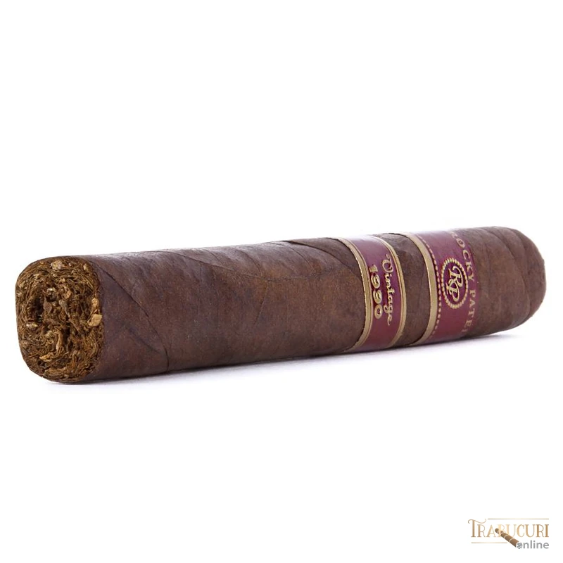 Detaliu construcție artizanală și cap trabuc Robusto Rocky Patel Vintage 1990