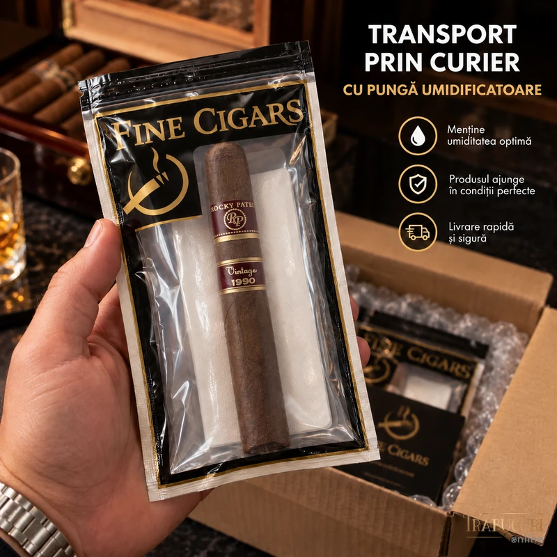 Trabuc Rocky Patel Vintage 1990 Broadleaf Toro la bucată ambalat în pungă umidificatoare pentru transport prin curier