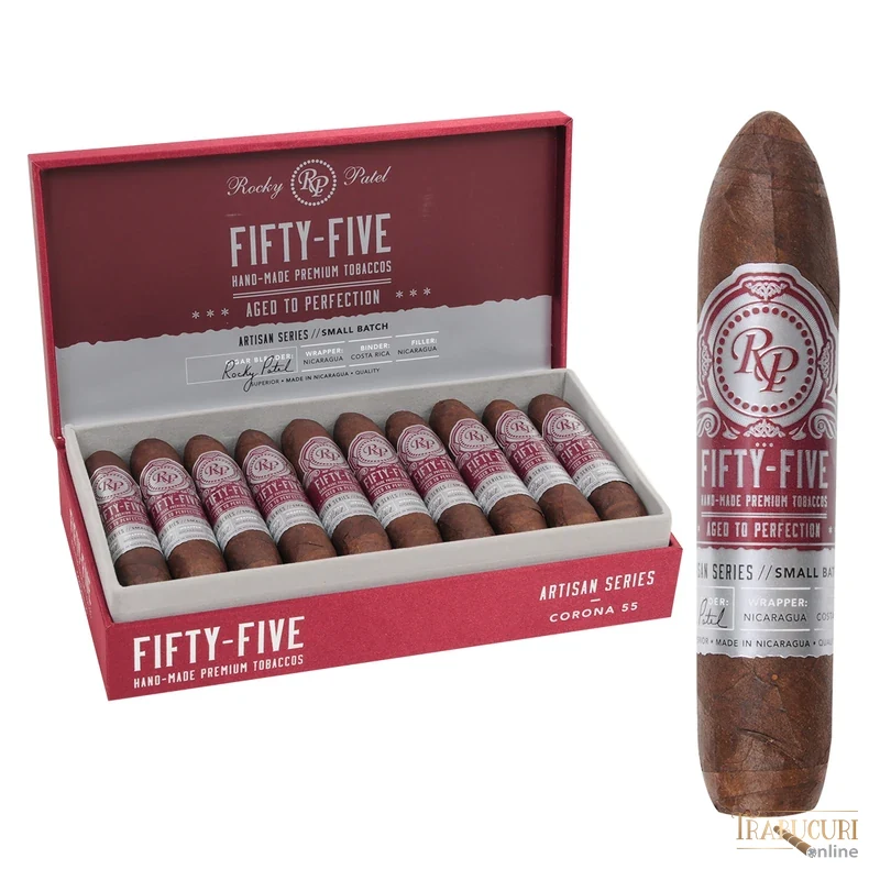 Trabuc Rocky Patel Fifty-Five Corona la bucată - fotografie principală cu trabuc și cutie