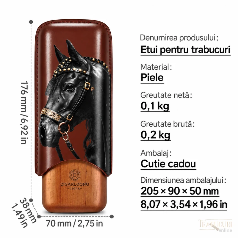 Dimensiunile indicate pentru etuiul CIGARLOONG sunt aproximativ 176 × 70 × 38 mm